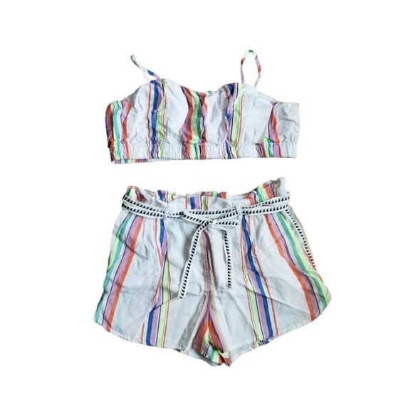 H&M LEMLEM Rainbow Multi Stripe Crop Top & Short Set XL 5 0289 - Picture 2 of 11